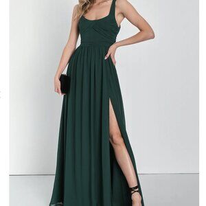 Lulus Sensational Moment Emerald Green Pleated Maxi Dress - Size M